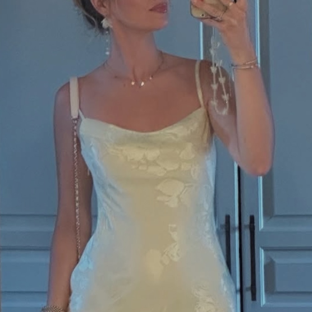 Azazie Cream Satin Chemise with Cowl Neckline